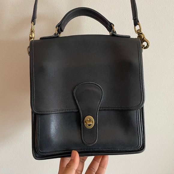 Coach Vintage 1983 The Station CrossBody Top Handle Leather Bag in Black